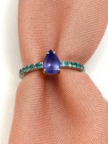 51 Bague en or blanc 18k avec tanzanite et tourmalines Paraiba 58 Facettes Anello 001
