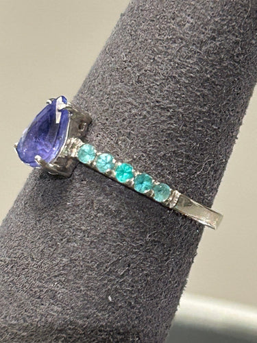 51 Bague en or blanc 18k avec tanzanite et tourmalines Paraiba 58 Facettes Anello 001