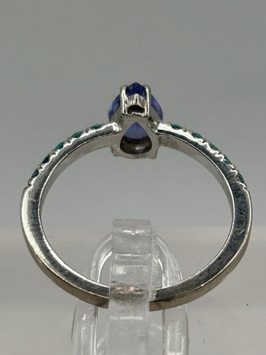51 Bague en or blanc 18k avec tanzanite et tourmalines Paraiba 58 Facettes Anello 001