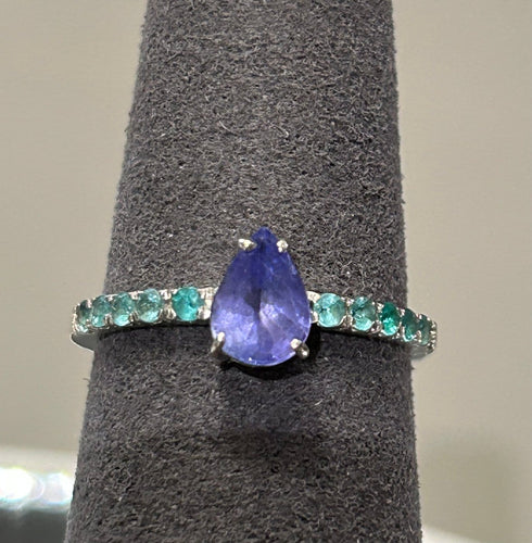 51 Bague en or blanc 18k avec tanzanite et tourmalines Paraiba 58 Facettes Anello 001