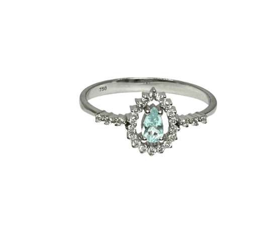 57 Bague en or blanc 18K avec tourmaline Paraiba et diamants 58 Facettes ANELLO 002