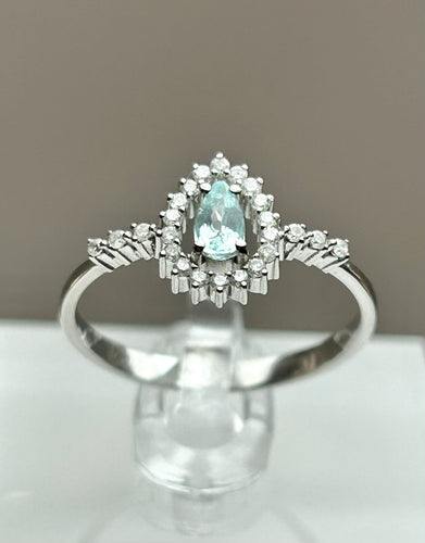 Bague 57 Bague en or blanc 18k avec tourmaline Paraíba et diamants 58 Facettes ANELLO 002