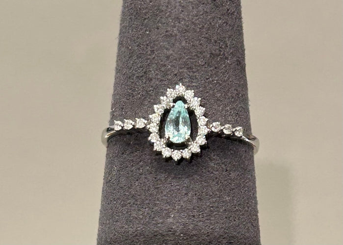Bague 57 Bague en or blanc 18k avec tourmaline Paraíba et diamants 58 Facettes ANELLO 002