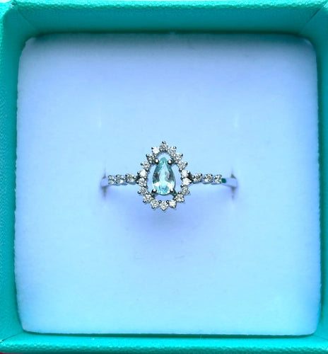 Bague 57 Bague en or blanc 18k, tourmaline Paraiba et diamants 58 Facettes ANELLO 002