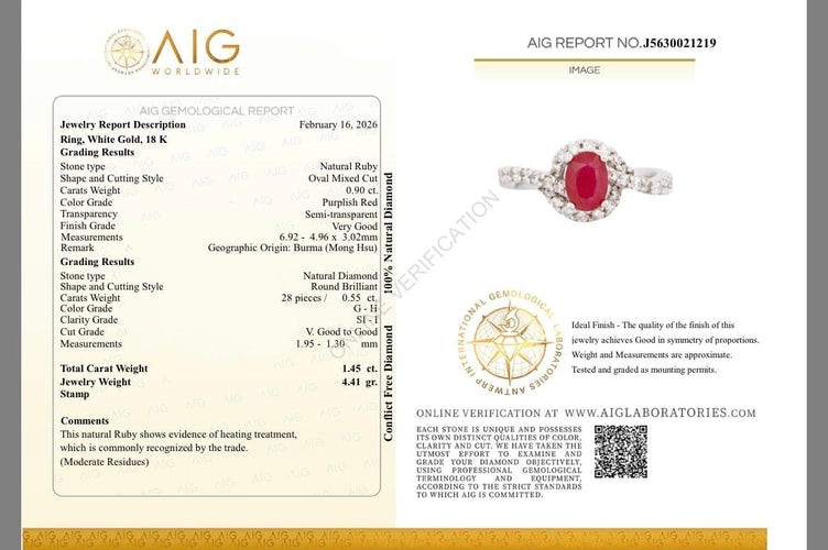 52 Bague rubis Burma Mong Hsu en or blanc et diamants 58 Facettes ANELLO RUBY BURMA