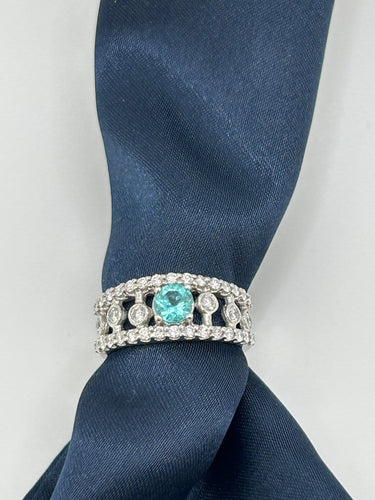 55 Bague en or blanc 18k avec tourmaline Paraíba et diamants 58 Facettes ANELLO ROUND PARAIBA