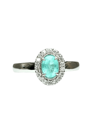 Bague en or blanc 18k avec tourmaline Paraíba et diamants