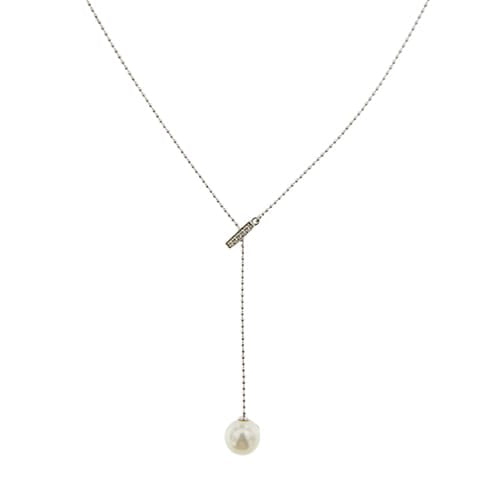Collier cravate en or blanc avec perle et diamants 58 Facettes 40232