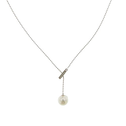 Collier cravate en or blanc avec perle et diamants 58 Facettes 40232