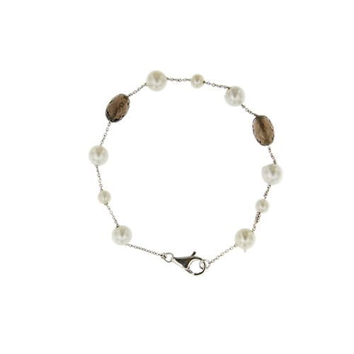 Bracelet en or blanc avec perles et quartz fumé 58 Facettes 40231
