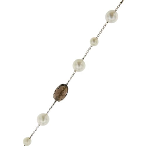 Bracelet en or blanc avec perles et quartz fumé 58 Facettes 40231