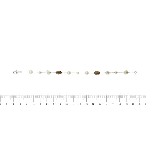 Bracelet en or blanc avec perles et quartz fumé 58 Facettes 40231