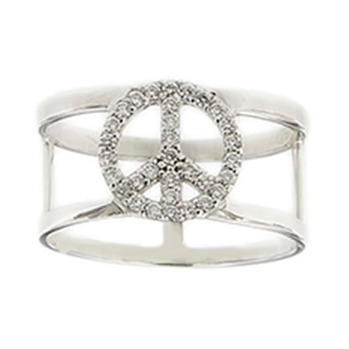 53 Bague symbole paix en or blanc et diamants 58 Facettes 40919