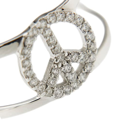 53 Bague symbole paix en or blanc et diamants 58 Facettes 40919