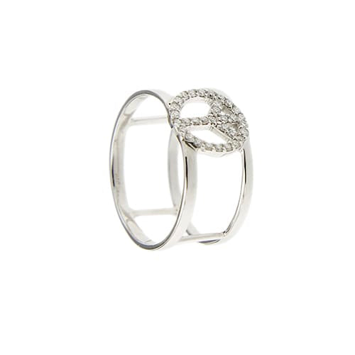 53 Bague symbole paix en or blanc et diamants 58 Facettes 40919