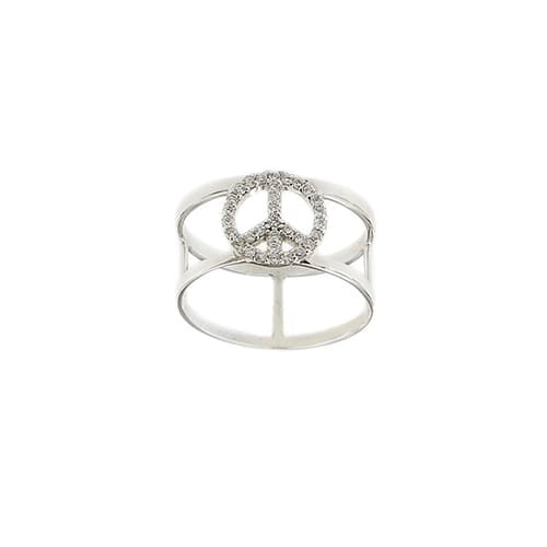 53 Bague symbole paix en or blanc et diamants 58 Facettes 40919