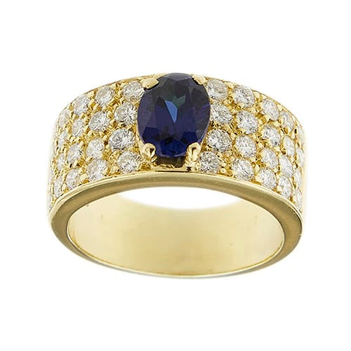 56 Bague bandeau en or jaune 18 ct, saphir et diamants 58 Facettes 14079