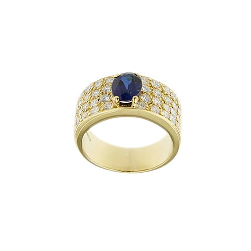 56 Bague bandeau en or jaune 18 ct, saphir et diamants 58 Facettes 14079