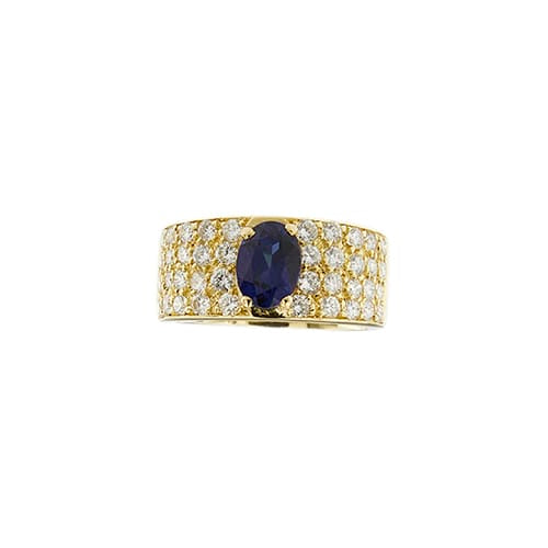 56 Bague bandeau en or jaune 18 ct, saphir et diamants 58 Facettes 14079