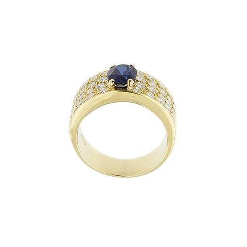 56 Bague bandeau en or jaune 18 ct, saphir et diamants 58 Facettes 14079