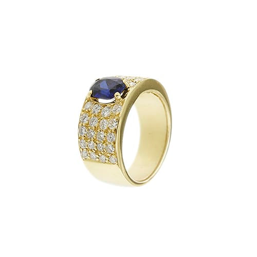56 Bague bandeau en or jaune 18 ct, saphir et diamants 58 Facettes 14079