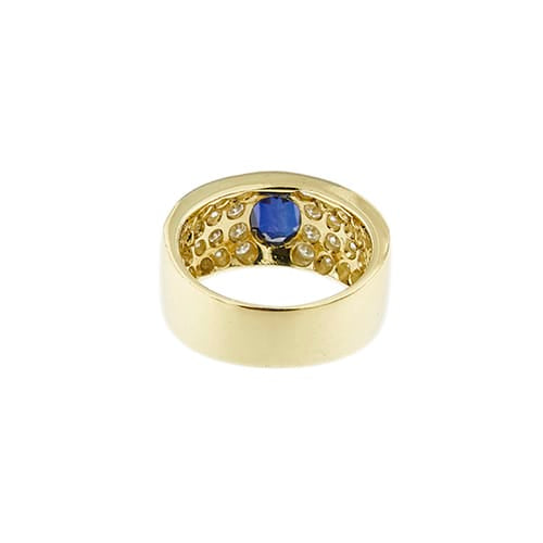 56 Bague bandeau en or jaune 18 ct, saphir et diamants 58 Facettes 14079