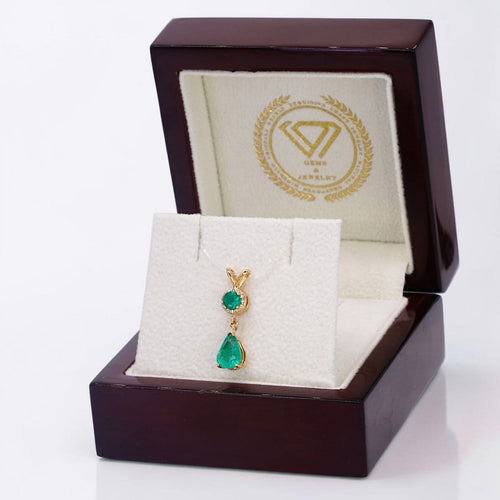 Emerald Royal Drop - Pendentif en or jaune 18 ct, émeraudes et diamants 58 Facettes P007