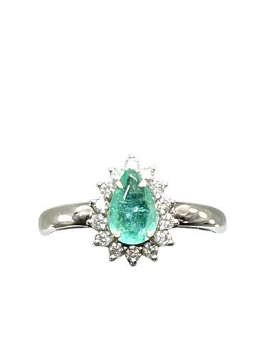 Bague 53 Bague en or blanc 18k avec tourmaline Paraíba et diamants 58 Facettes ANELLO PARAIBA PEAR
