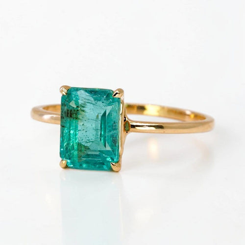 53 Bague en or jaune 18K avec émeraude de Zambie 1,96 ct 58 Facettes R0010