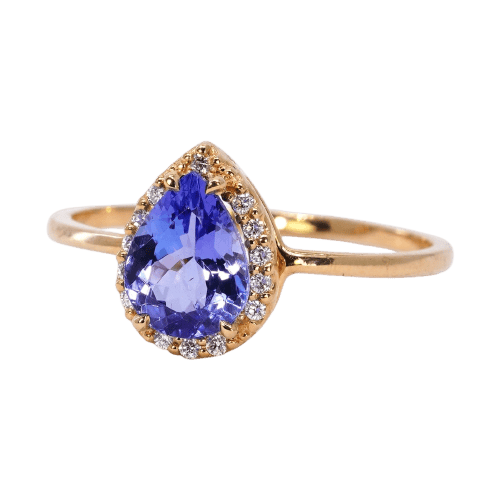 Bague 55 Bague en or jaune 18 ct, tanzanite GFCO et diamants 58 Facettes R010