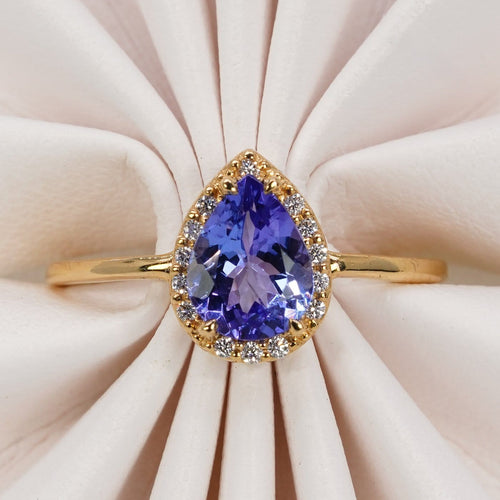Bague 55 Bague en or jaune 18 ct, tanzanite GFCO et diamants 58 Facettes R010