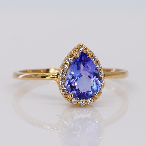 Bague 55 Bague en or jaune 18 ct, tanzanite GFCO et diamants 58 Facettes R010
