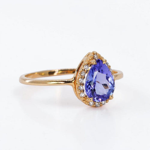 Bague 55 Bague en or jaune 18 ct, tanzanite GFCO et diamants 58 Facettes R010