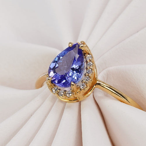 Bague 55 Bague en or jaune 18 ct, tanzanite GFCO et diamants 58 Facettes R010