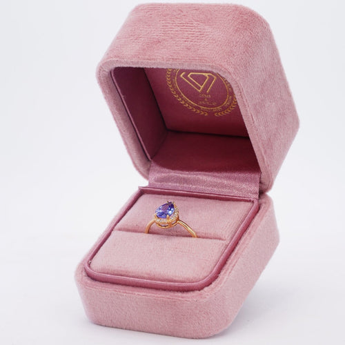 Bague 55 Bague en or jaune 18 ct, tanzanite GFCO et diamants 58 Facettes R010