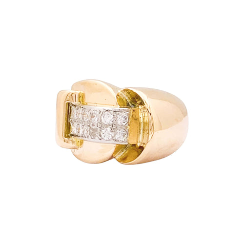 Bague 53 Tank - Bague asymétrique en or rose, platine et diamants 58 Facettes 35933