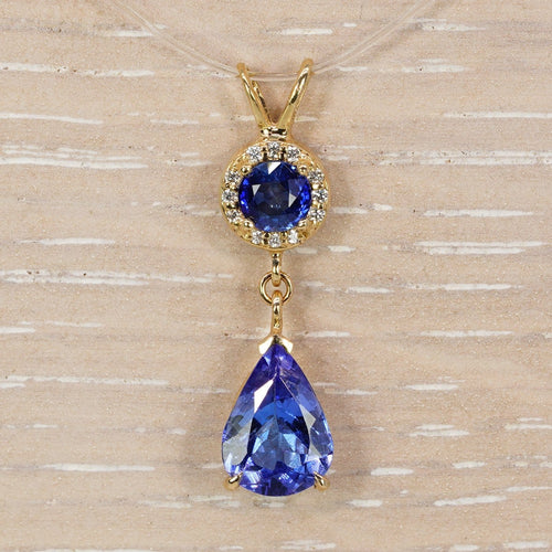 Pendentif Pendentif en or jaune 14 ct, tanzanite, saphir et diamants 58 Facettes P0011