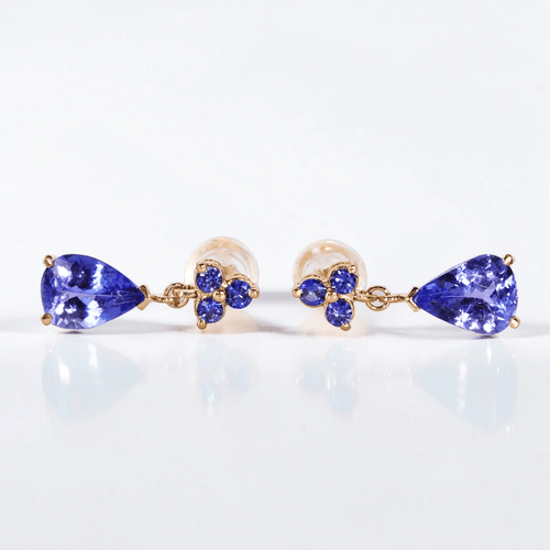 Boucles d'oreilles en or jaune 14 ct, tanzanites certifiées et saphirs 58 Facettes E0047