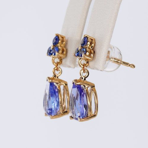 Boucles d'oreilles en or jaune 14 ct, tanzanites certifiées et saphirs 58 Facettes E0047