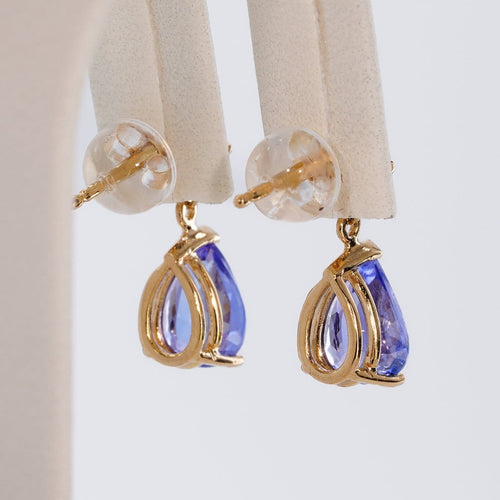 Boucles d'oreilles en or jaune 14 ct, tanzanites certifiées et saphirs 58 Facettes E0047