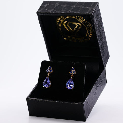 Boucles d'oreilles en or jaune 14 ct, tanzanites certifiées et saphirs 58 Facettes E0047