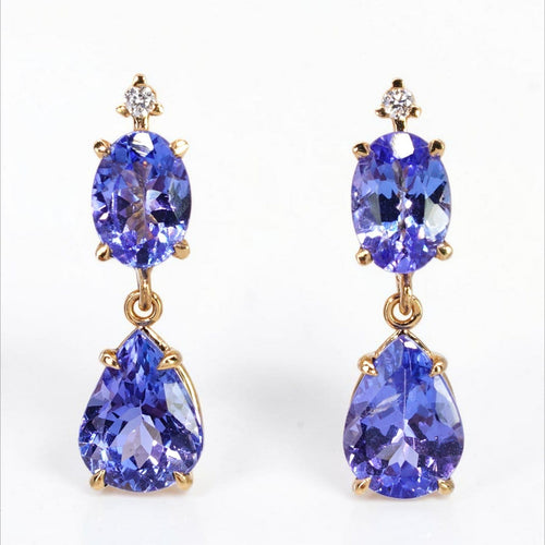 Boucles d'oreilles en or jaune 18 ct, tanzanites certifiées et diamants 58 Facettes E0049
