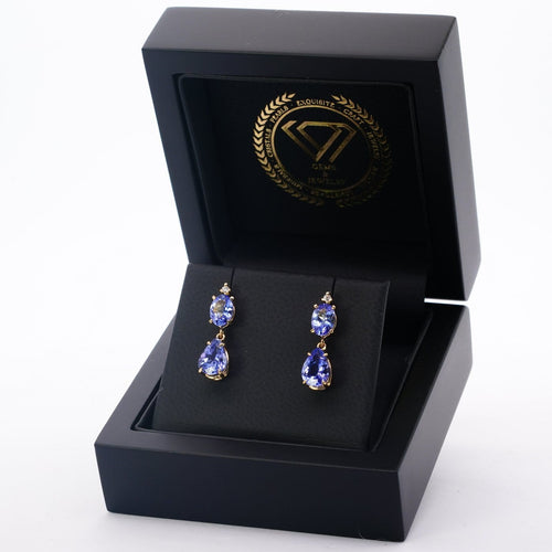 Boucles d'oreilles en or jaune 18 ct, tanzanites certifiées et diamants 58 Facettes E0049