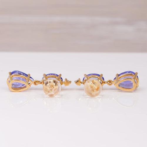 Boucles d'oreilles en or jaune 18 ct, tanzanites certifiées et diamants 58 Facettes E0049