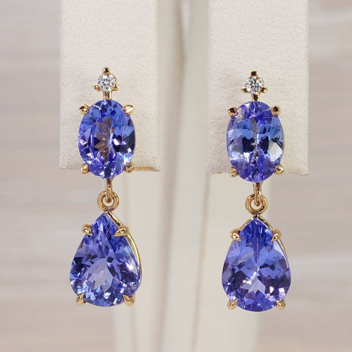 Boucles d'oreilles en or jaune 18 ct, tanzanites certifiées et diamants 58 Facettes E0049