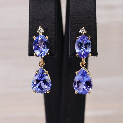Boucles d'oreilles en or jaune 18 ct, tanzanites certifiées et diamants 58 Facettes E0049