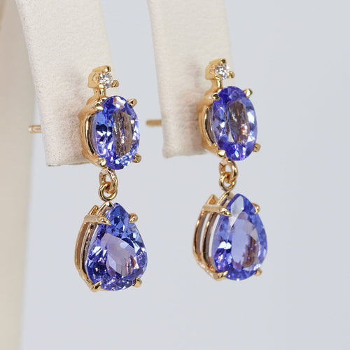 Boucles d'oreilles en or jaune 18 ct, tanzanites certifiées et diamants 58 Facettes E0049