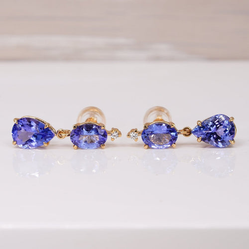 Boucles d'oreilles en or jaune 18 ct, tanzanites certifiées et diamants 58 Facettes E0049