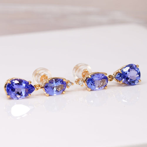 Boucles d'oreilles en or jaune 18 ct, tanzanites certifiées et diamants 58 Facettes E0049