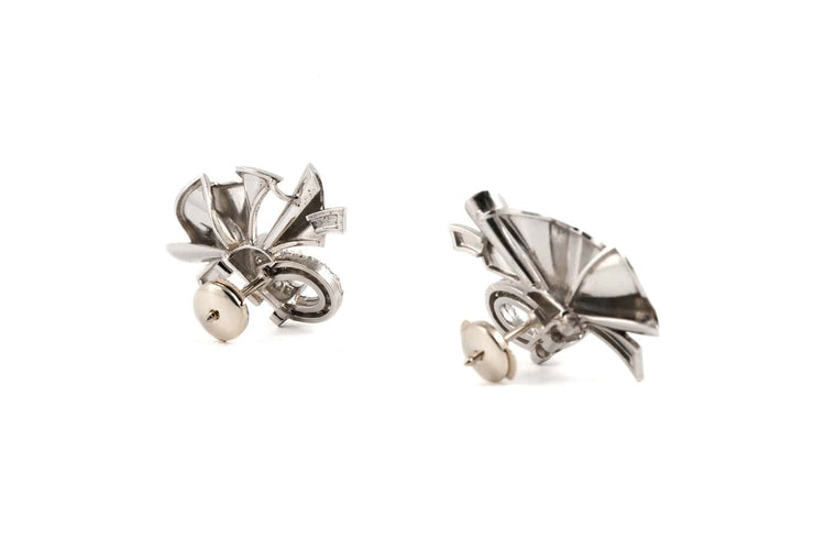 Art déco - Boucles d'oreilles en or blanc et diamants 8/8 58 Facettes 23028